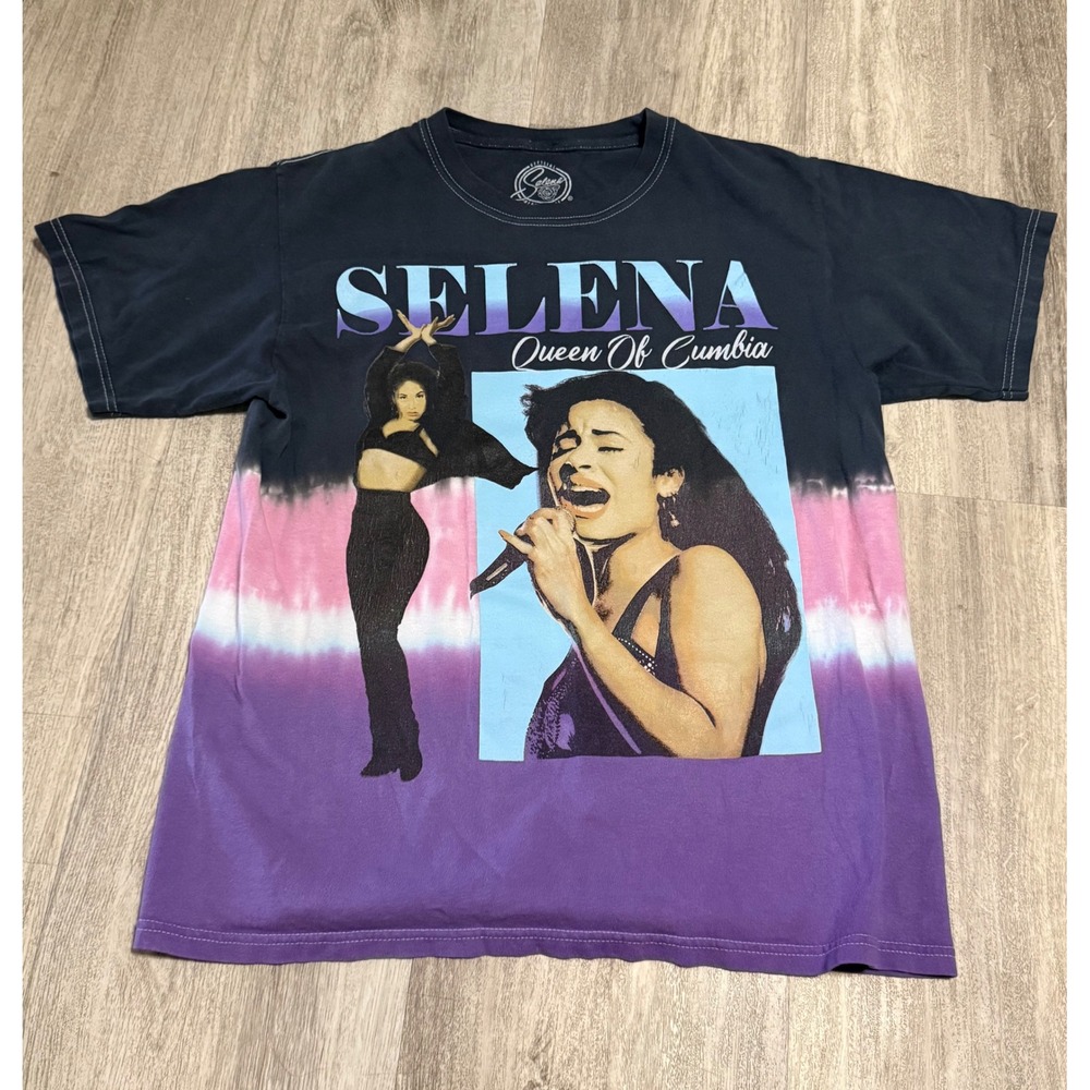 Selena Quintanilla Queen Of Cumbia Tie Dye Graphic T-Shirt Black Purple Medium